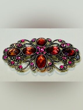 Vintage Style Red Crystal Hair Barrette Clip Ornate Rhinestone Hair Accessory